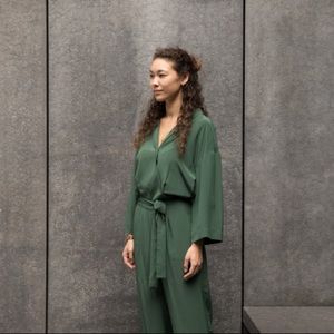 Grana green silk wrap jumpsuit, size M